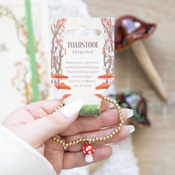 Toadstool Beaded Charm Bracelet for wholesale by Something Different Wholesale