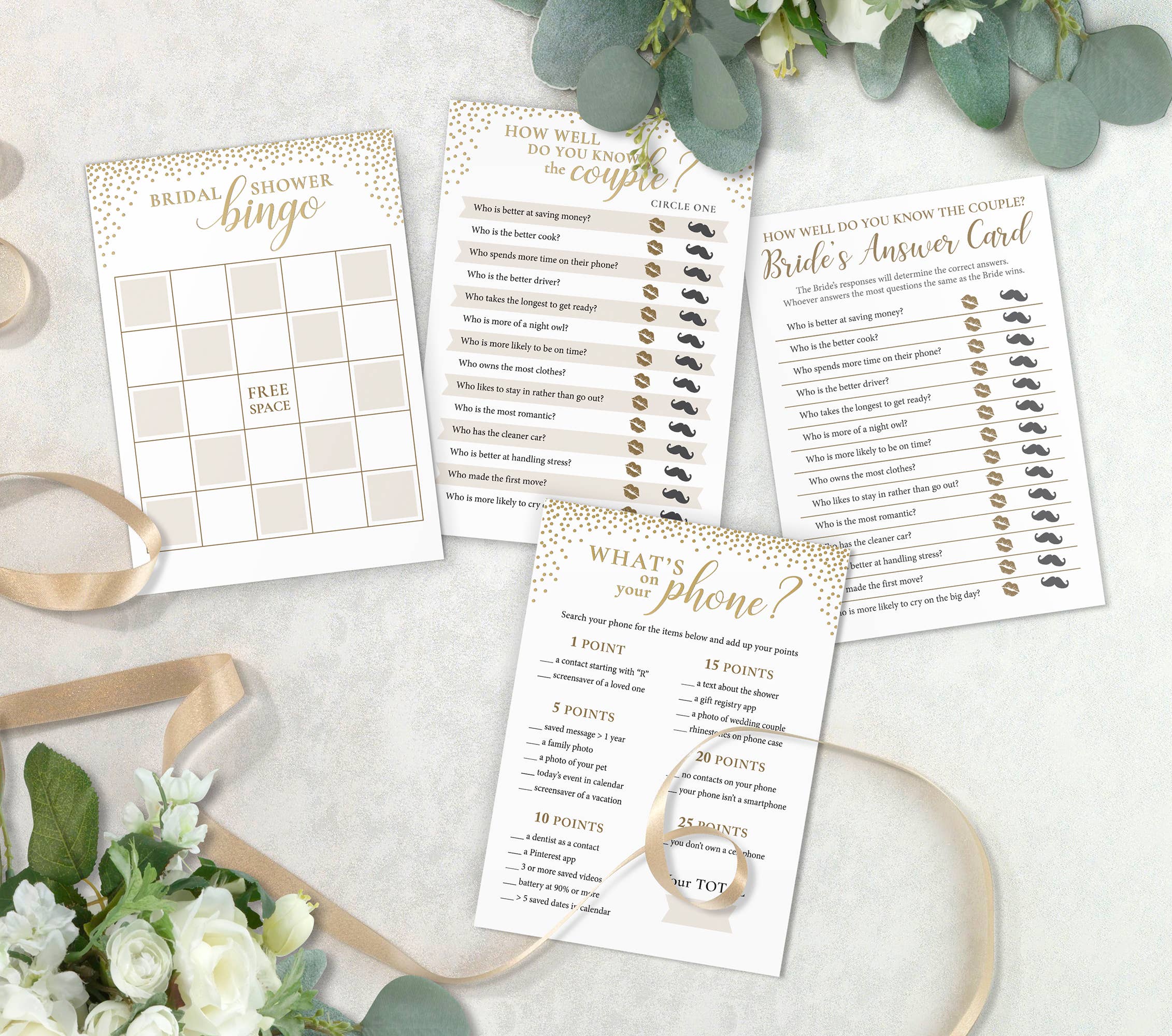 Lillian Rose - Wholesale Card Game - Gold Confetti Themed 3 Bridal Shower Games for1