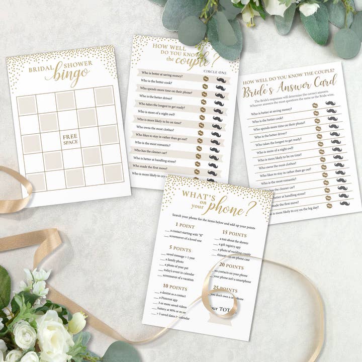 Lillian Rose - Wholesale Card Game - Gold Confetti Themed 3 Bridal Shower Games for1