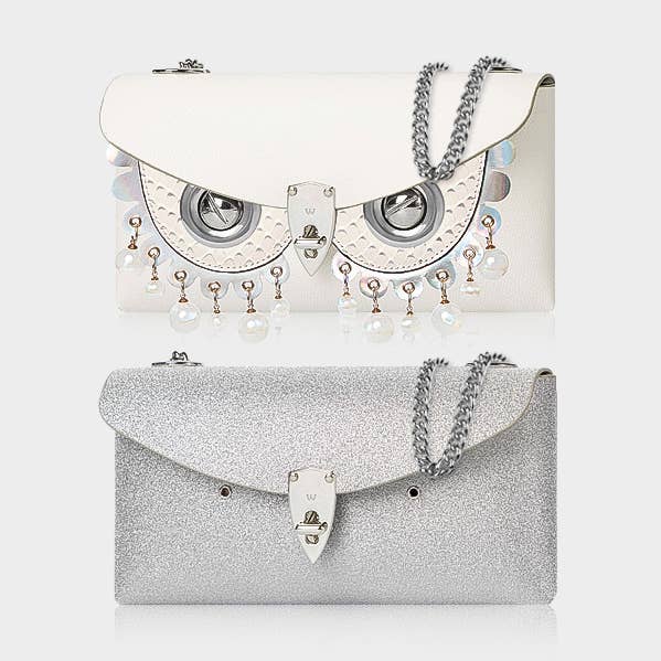 Omkeerbare Schoudertas–Zilver Glitter/Wit Leer voor wholesale door WANACCESSORY