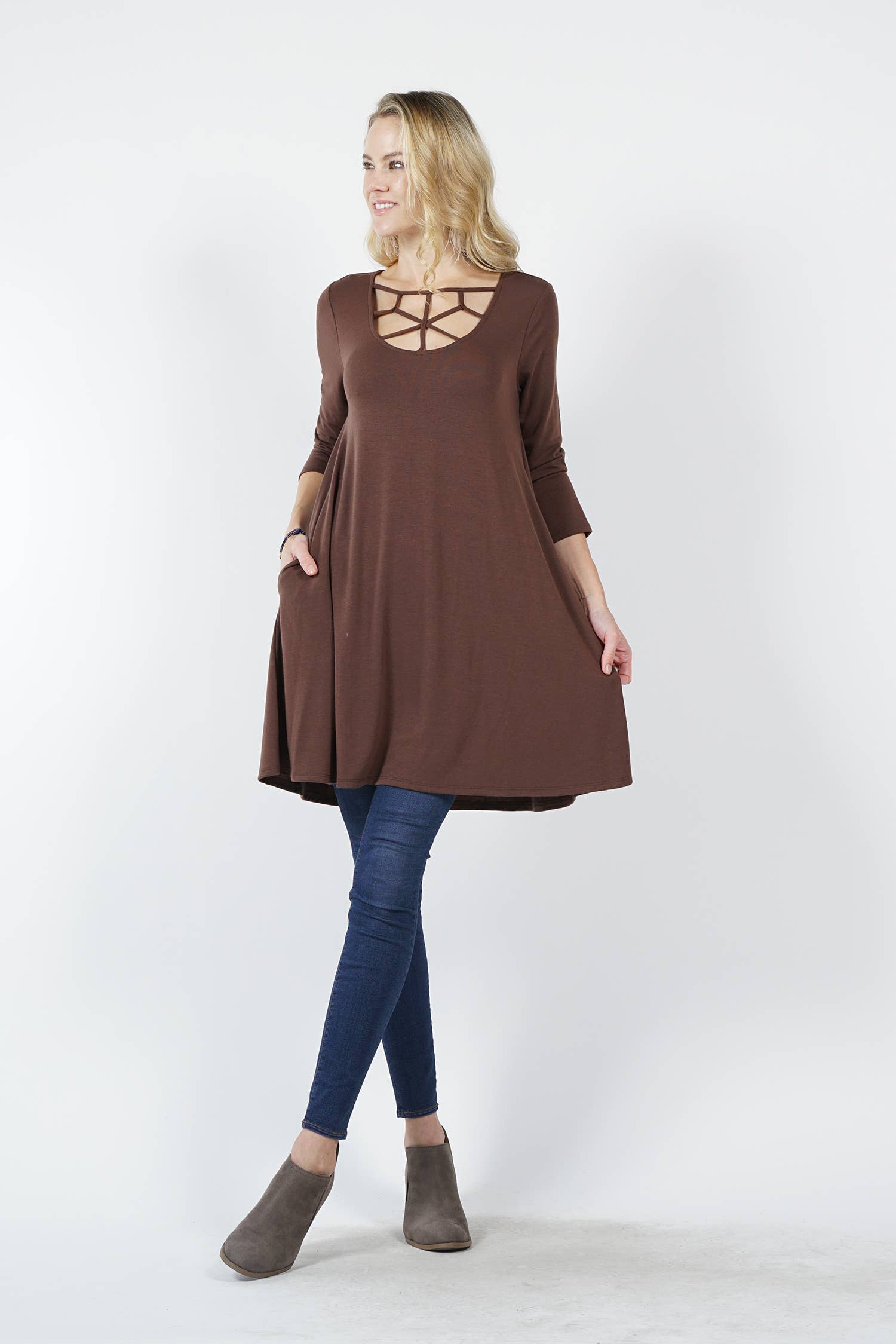 42POPS - Vente Tunique – femme - Tunique à manches 3/4 avec détail croisé et poches0