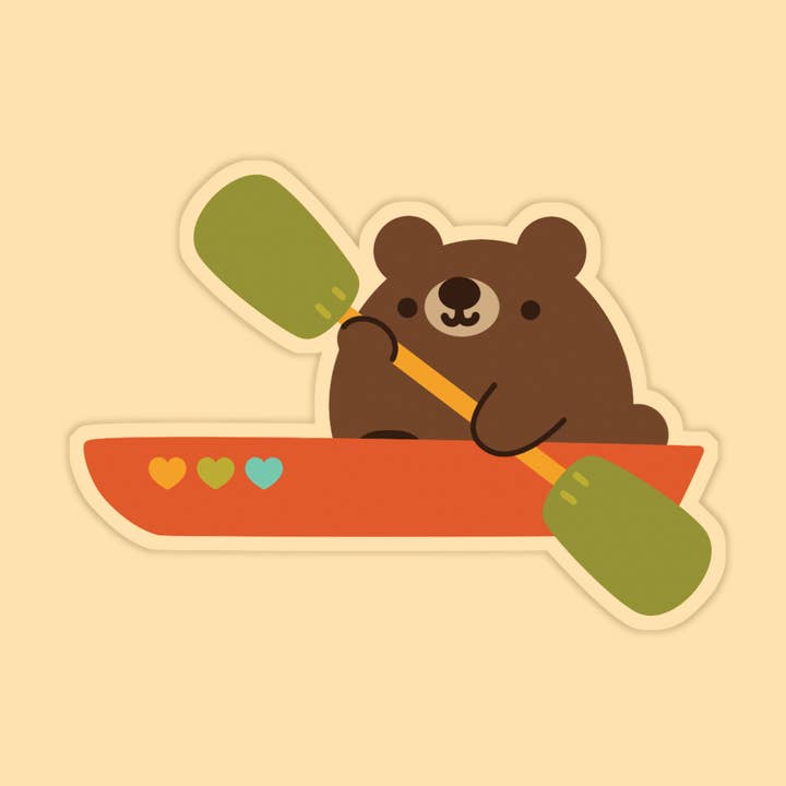Laura Illustrates - Wholesale Sticker - Kayak Bear Vinyl Sticker | Cooler Vinyl Sticker