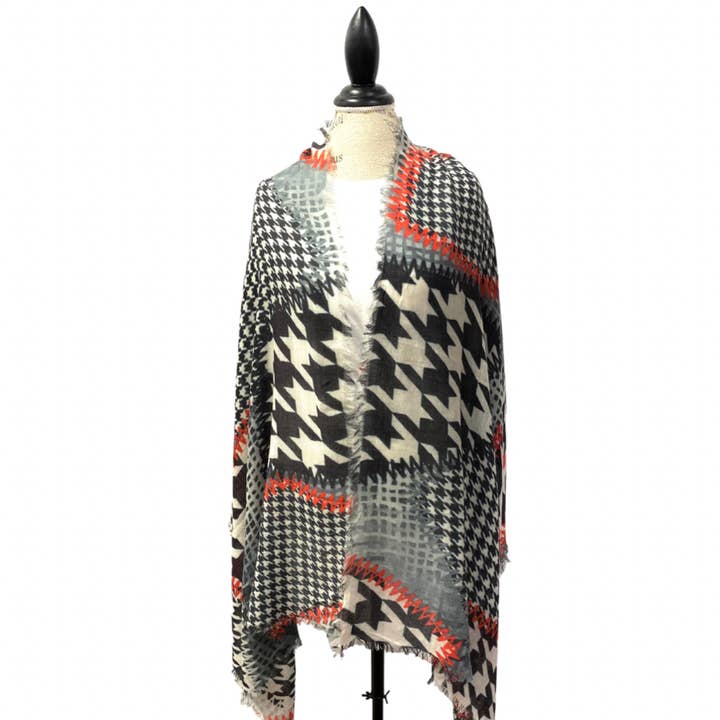 Stylish Houndstooth Wool-Silk Scarf Shawl for wholesale by LUV & Co.