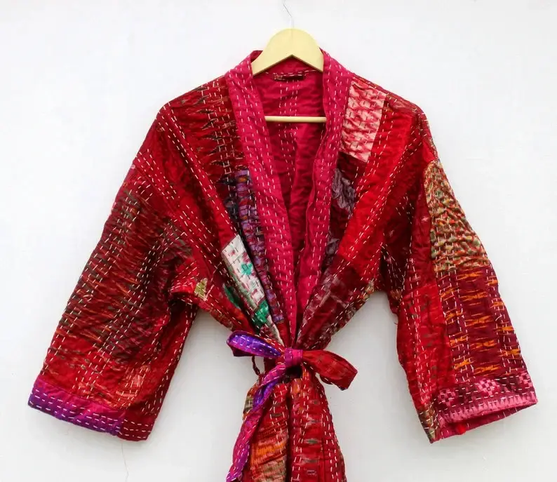 GYPSY STUDIO - Wholesale Kimono - Women's - Long Kimono for Men Women Patchwork Multicolored Silk Kantha4