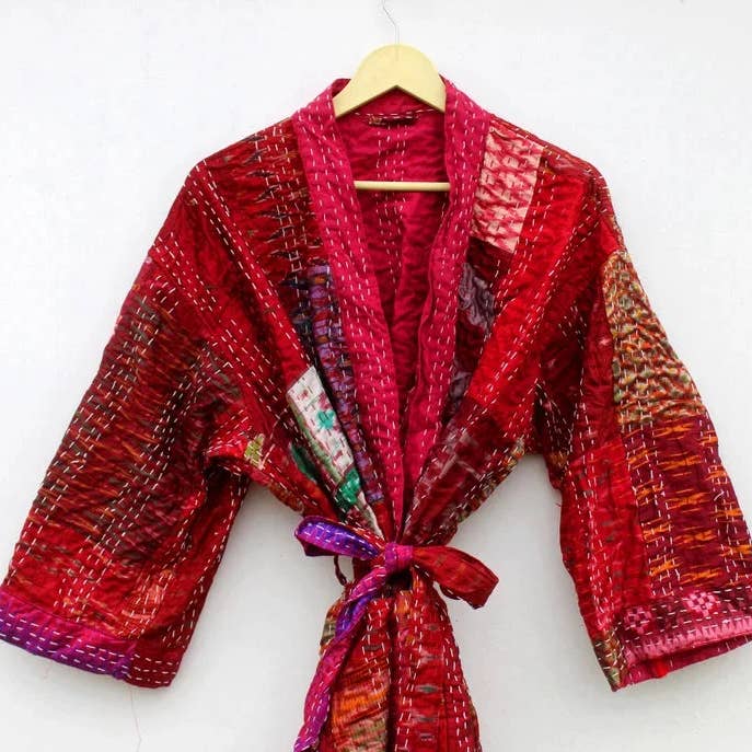 GYPSY STUDIO - Wholesale Kimono - Women's - Long Kimono for Men Women Patchwork Multicolored Silk Kantha4