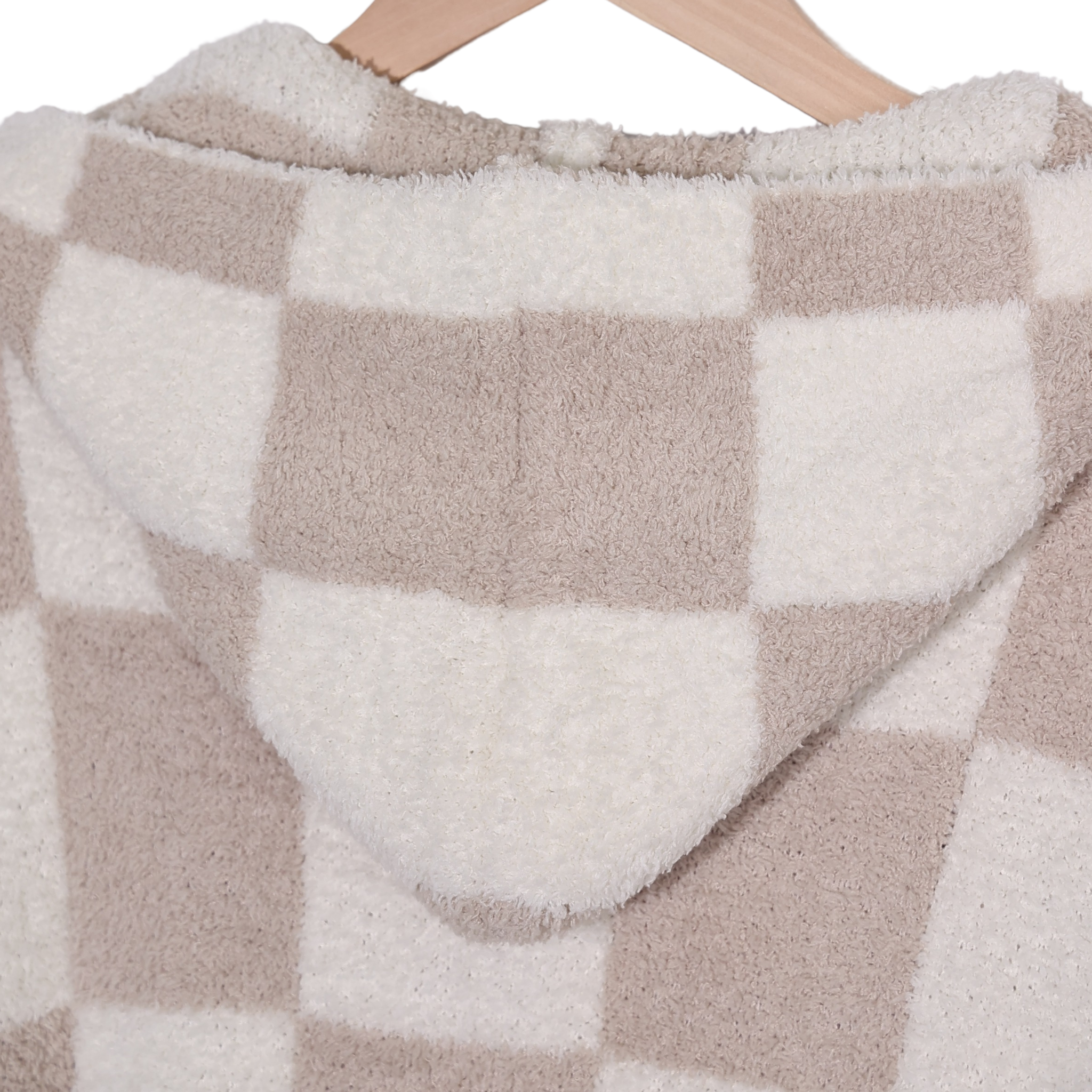 Black Cream New Hooded Checker Luxe Robe for wholesale on Faire12