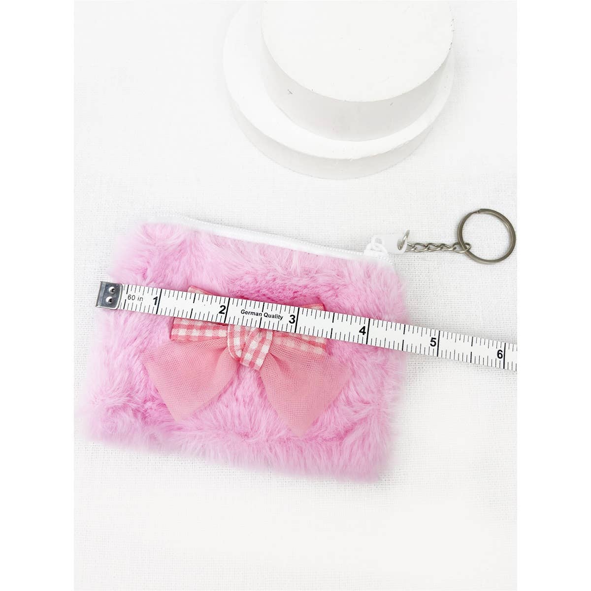 MIX COLOR Faux Fur with Bow Detail Coin Purse with Key Ring for wholesale on Faire4