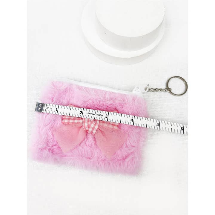 MIX COLOR Faux Fur with Bow Detail Coin Purse with Key Ring for wholesale on Faire4