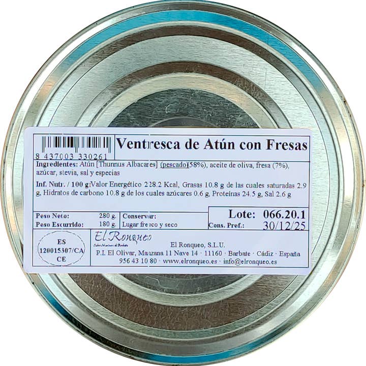 El Ronqueo - Wholesale Tinned Fish - Tuna Belly with Strawberries in Olive Oil can 280 g.3