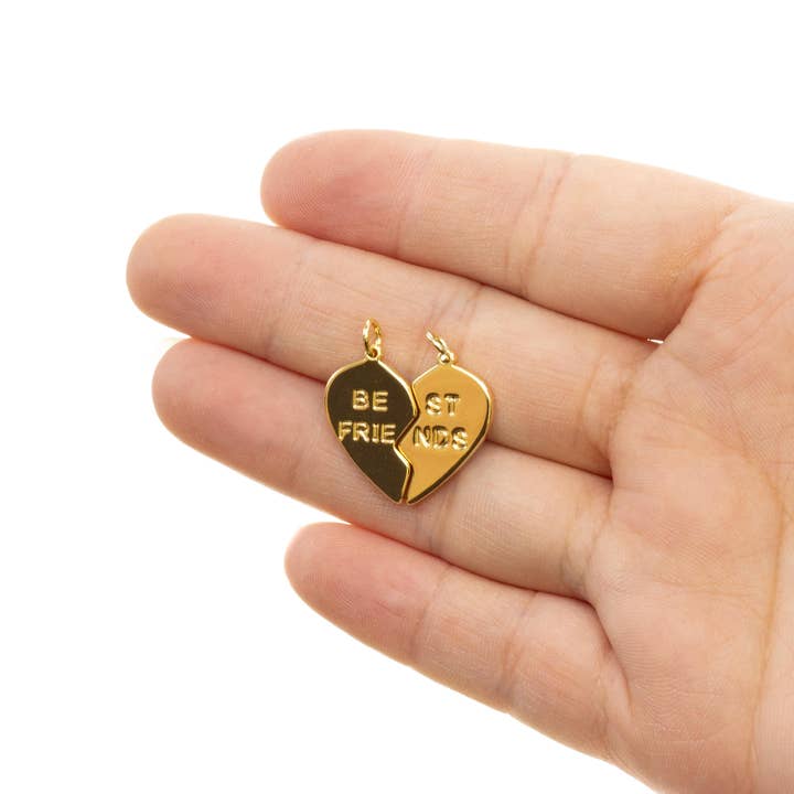 Jewel Pledge - Wholesale Individual Charm/Pendant - Two-Piece His and Hers Gold Heart Charm Valentine's Gift7