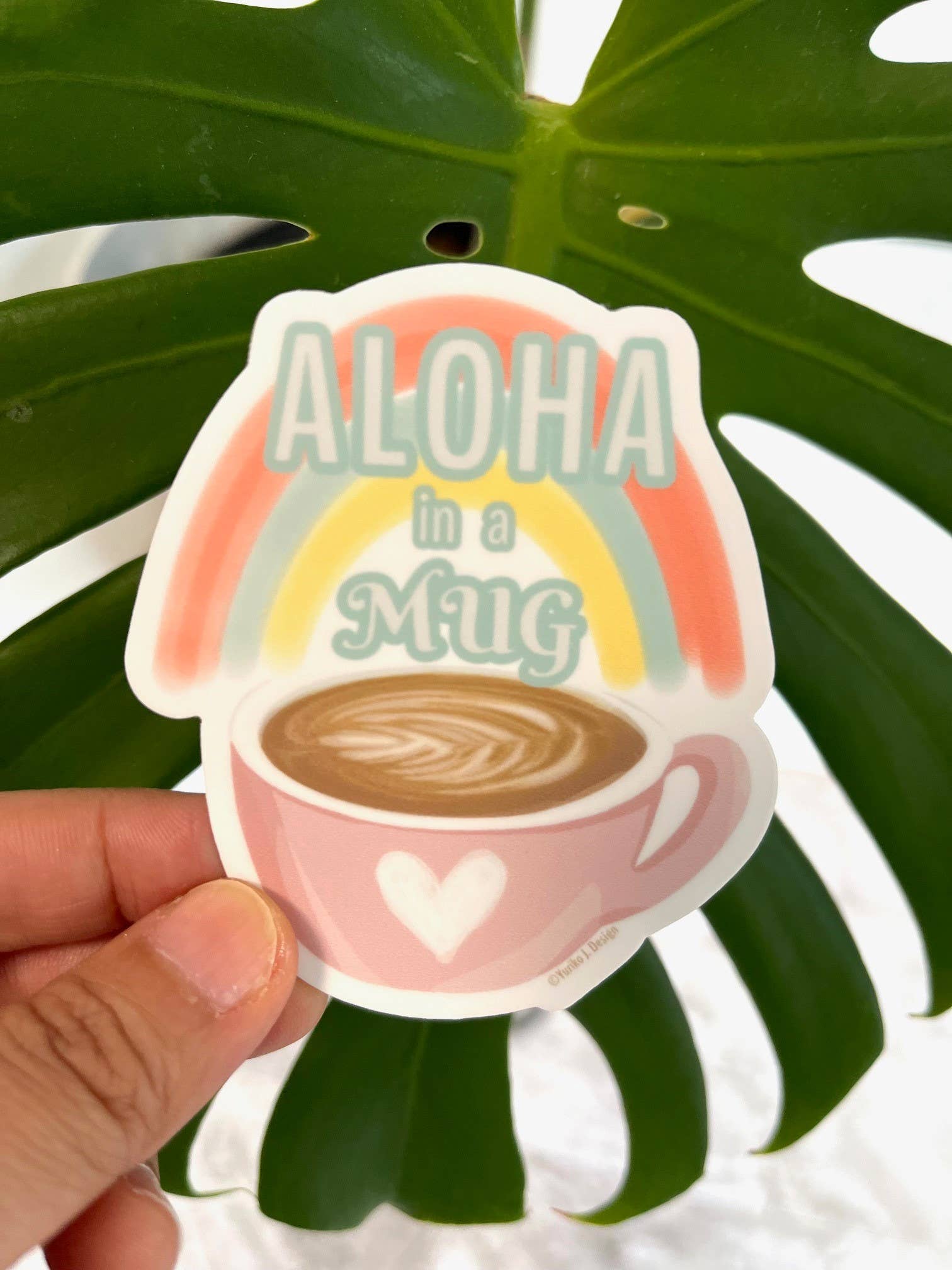 Adesivo de café Rainbow Aloha em uma caneca - Havaí /Café/Café por atacado de Island Stickers & More / Yuriko J. Design
