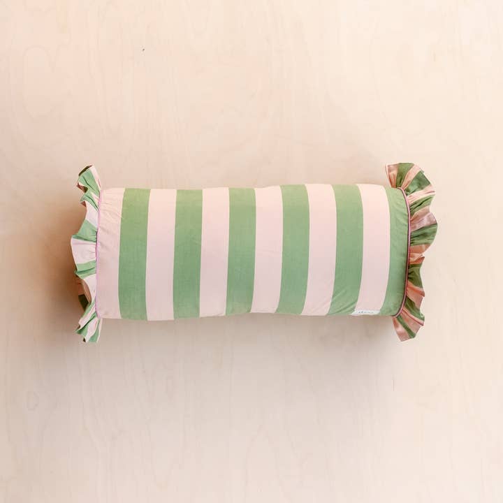 TBCo - Wholesale Throw Pillow Cover - Cotton Bolster Cushion Cover in Green Stripe Ruffle
