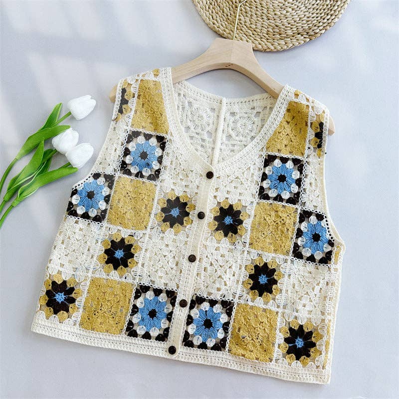 Funkyrel® Atzbranding Limited - Vente Veste sans manches – femme - Gilet ample en crochet ajouré bicolore2