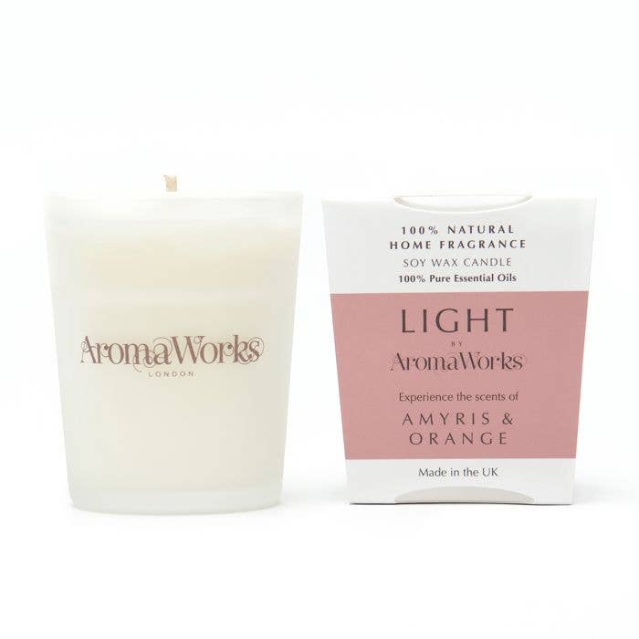 Light Range Amyris & Orange 10cl Small Candle for wholesale by AromaWorks London