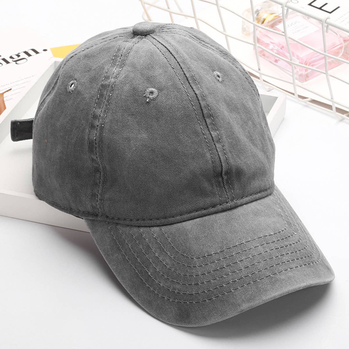 ACCITY - Wholesale Baseball Cap - Women's - Washed Distressed Plain Cotton Baseball Cap_CWAH18543