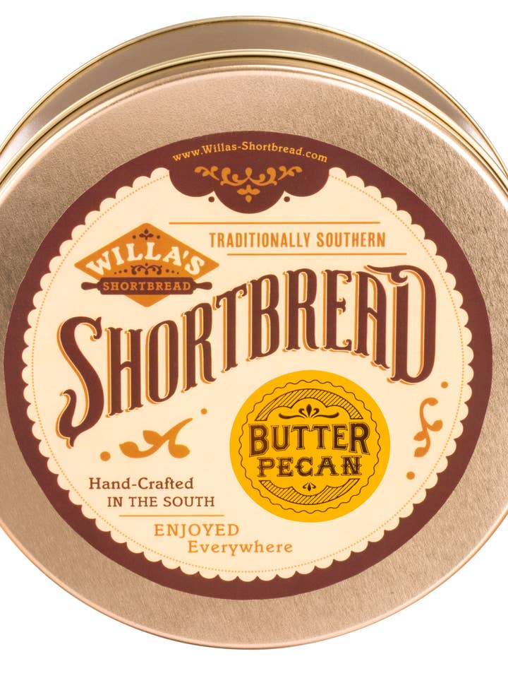 Butter Pecan Shortbread - Classic Tin for wholesale by Willa's Shortbread