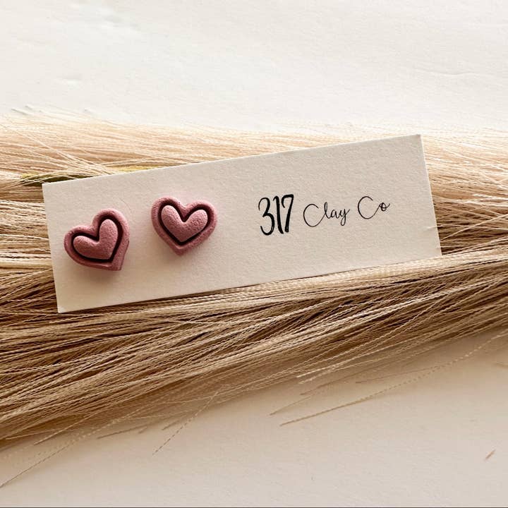Mauve Heart Studs Polymer Clay Stud Earrings Hypoallergenic for wholesale by 317 Clay Co