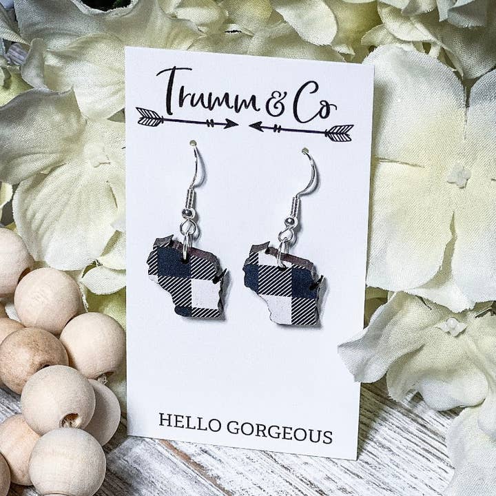 Wisconsin|Cortados con láser|Buffala|Madera|Pendientes para venta al por mayor de Trumm & Co