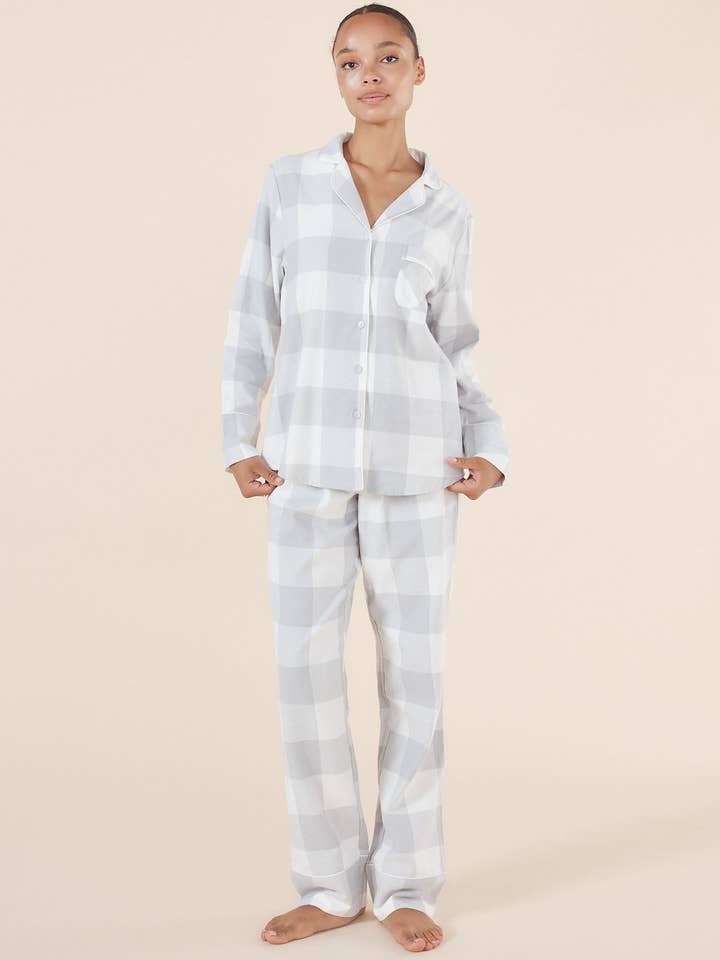 Pyjama-Set aus gebürsteter Baumwolle - Emery Grau Büffelkaro für den Großhandel von Gingerlilly