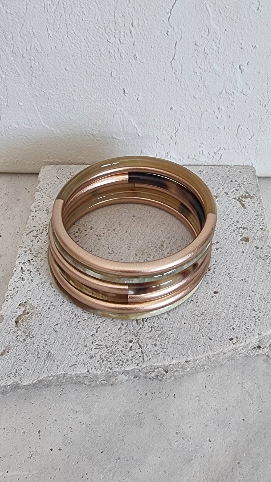 Le Coin Sauvage - Wholesale Bangle Bracelet - Horn Bangle Bracelet - 5 mm - Champagne Duo - Rose Gold4