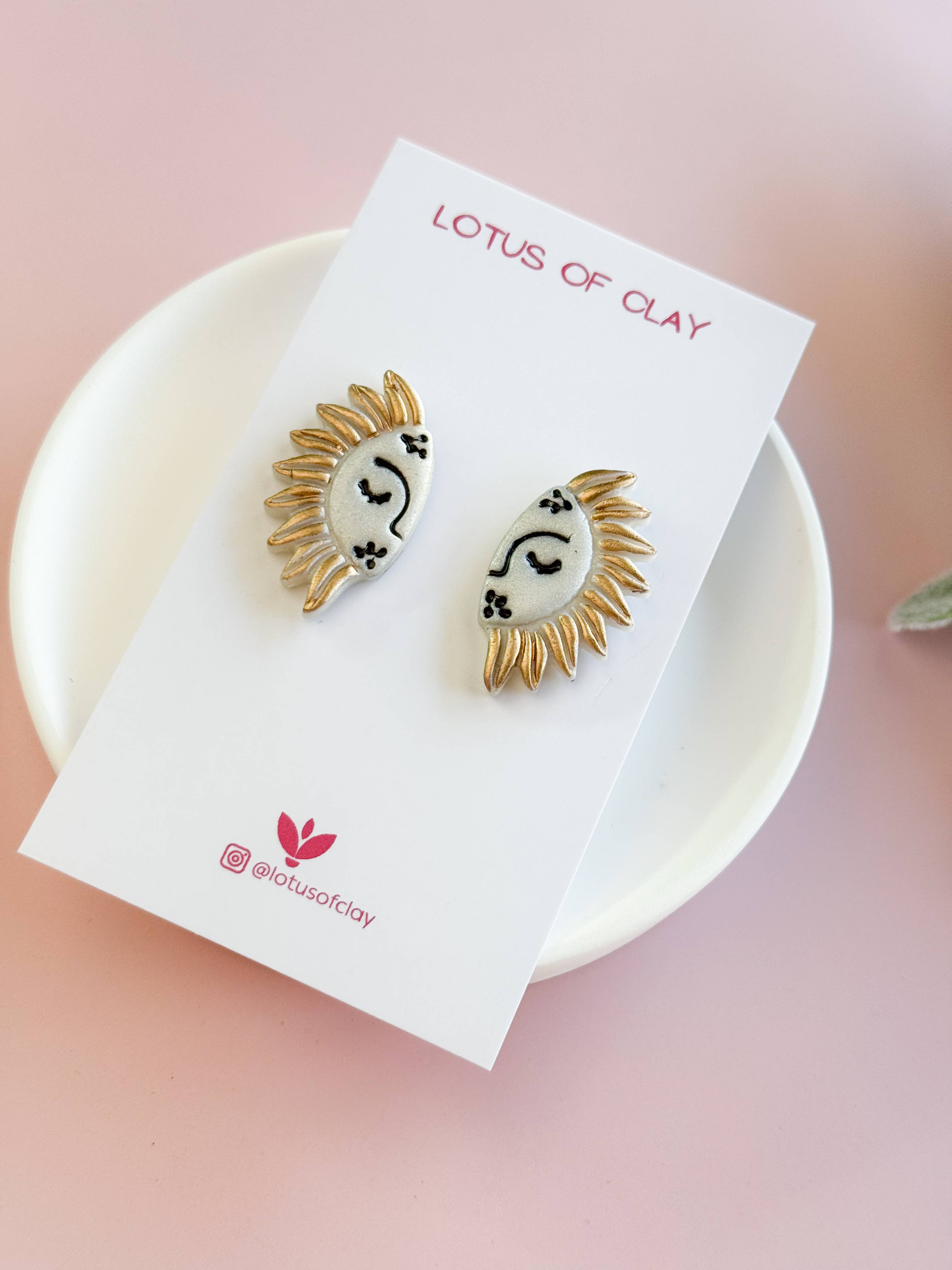 Lotus of clay - Wholesale Stud/Post Earrings - Sun statement stud earrings, handmade celestial sun studs 1