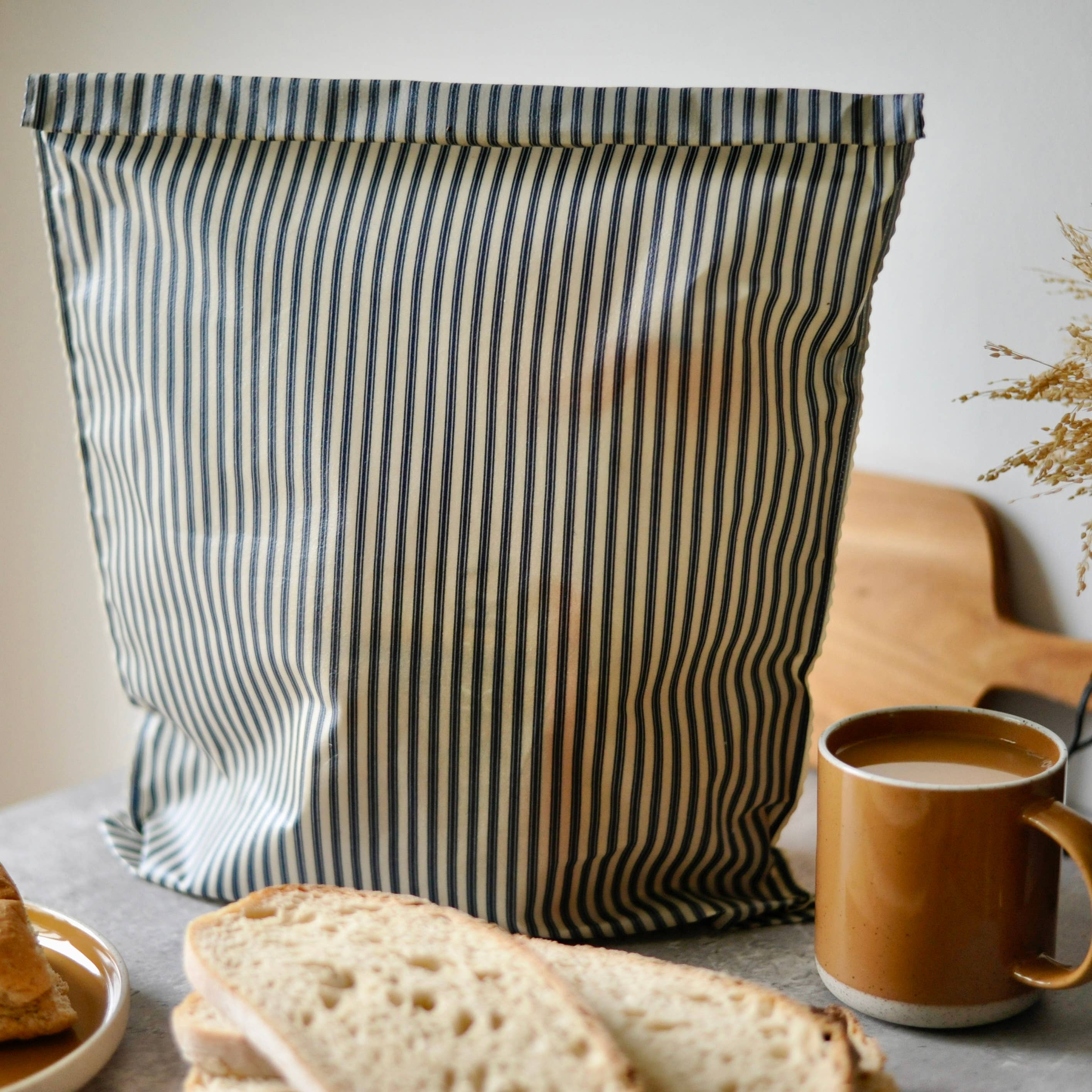 Lou Bees - Vendita all'ingrosso Involucro/sacchetto per alimenti - Borsa in Cotone Leggero a Righe Blu Navy Ispirata allo Stile Francese in Cera d'Api0