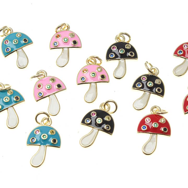 Pendentif Champignon Minuscule en Or avec Micro Pavé de Pierres CZ, CPG1405 pour la vente par Jewel Pledge