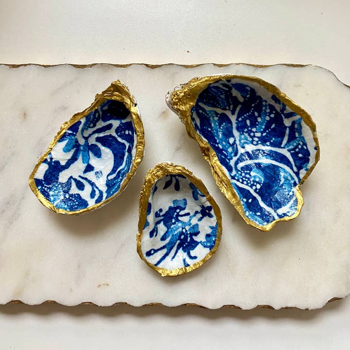 Del Mar Designs DC - Wholesale Jewelry Dish - Indigo Print Oyster Shell Jewelry Dish1