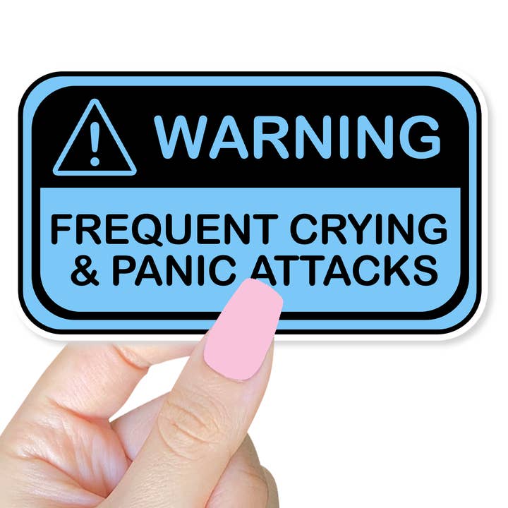 Warning Frequent Panic Attacks Blue Sticker for wholesale by Lil Charmery