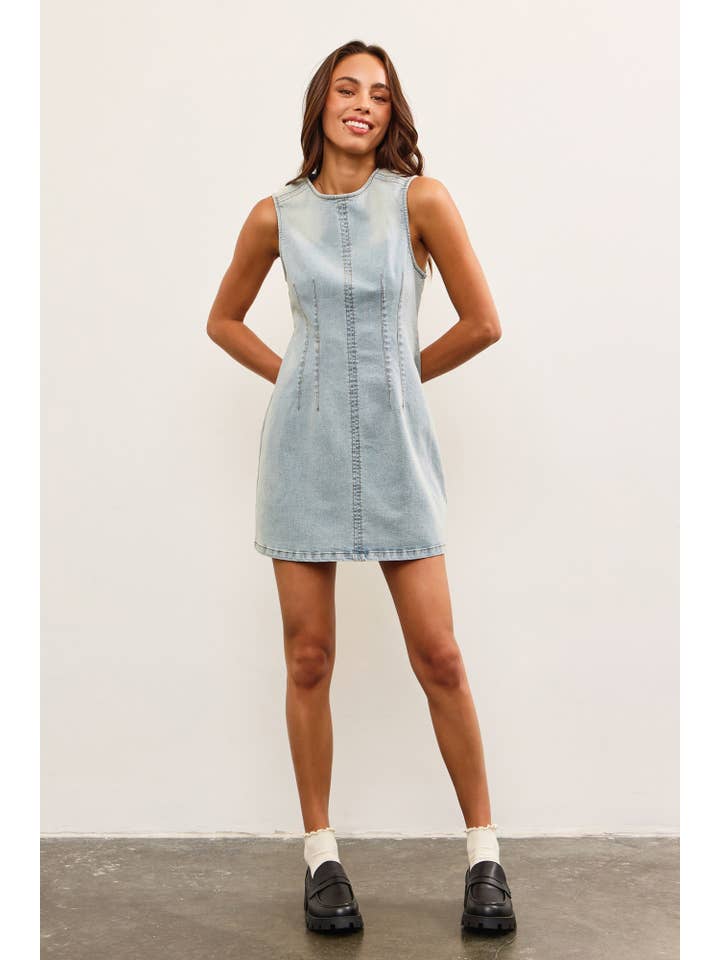FITTED SLEEVELESS DENIM DRESS for wholesale on Faire