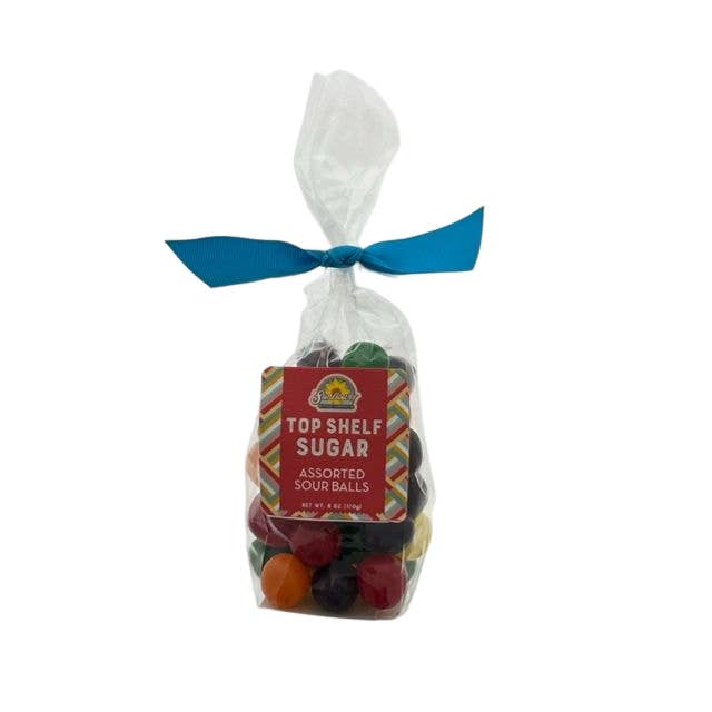 Top Shelf Sugar-Assorted Sour Balls, 6 oz. bag with BOW for wholesale by Sunflower Food Company