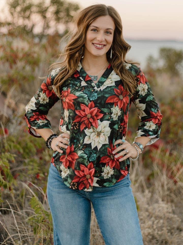 Sterling Kreek - Wholesale Button Down Shirt - Women's - Poinsettia Season Top4