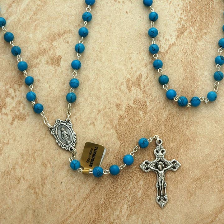 Contreras Designs - Wholesale Prayer Beads Necklace - DR1247TQ - Italian Rosary Turquoise