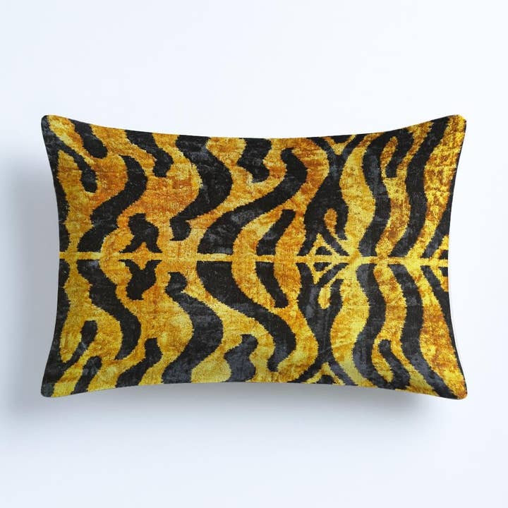 Samarra Home - Wholesale Throw Pillow Cover - Tiger Stripe Velvet Cushion: Handwoven Ikat Pillow Cover4