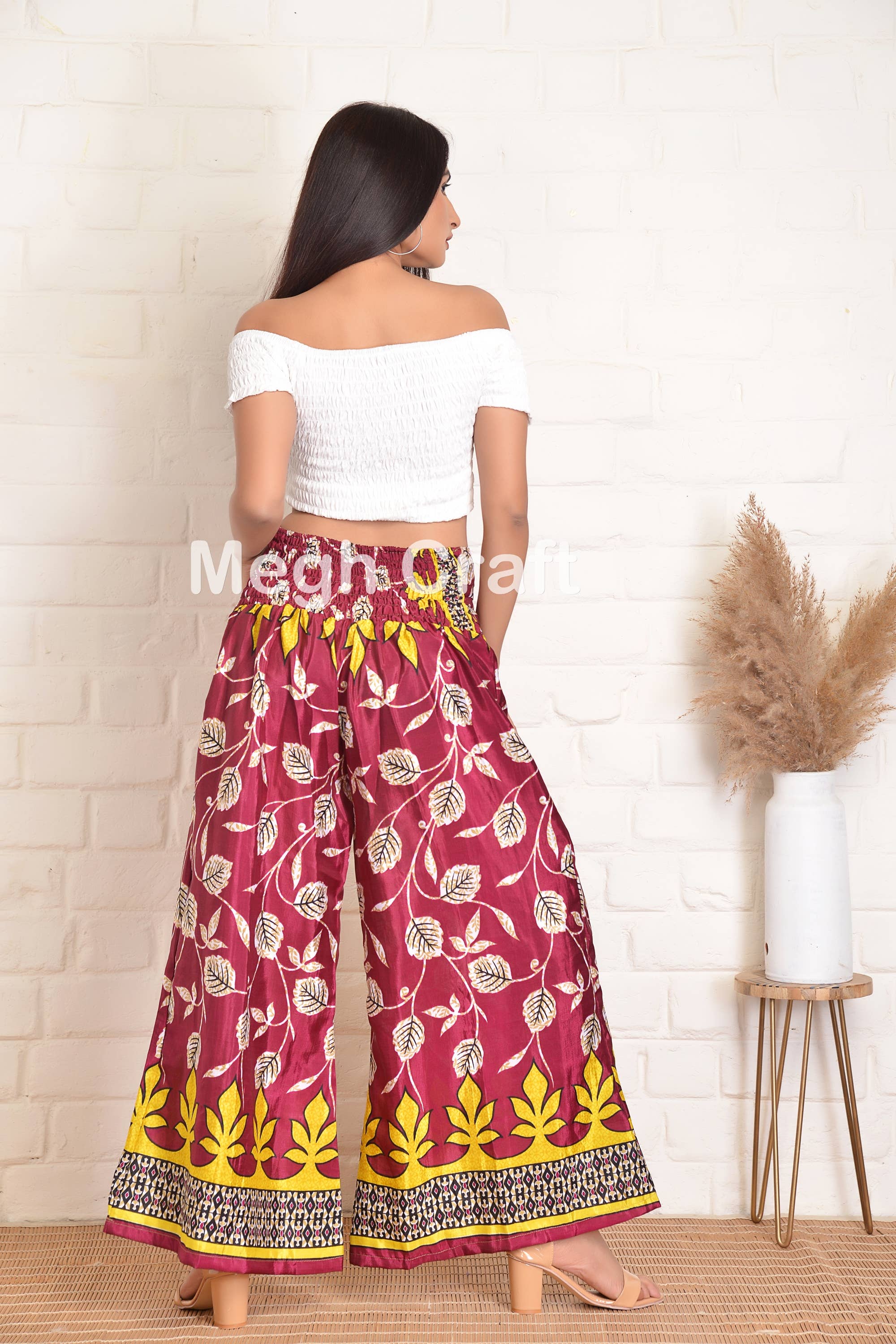 Meghcraft - Wholesale Pants - Women's - Silk Vintage Upcycled Silk Trouser-Wide Leg Pants-Palazzo1