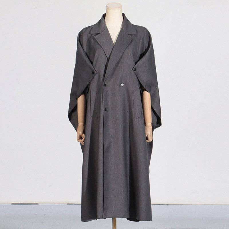 GRIS Manteau long tendance uni en vente sur Faire1