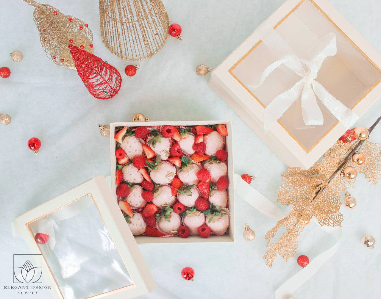 Elegant Design Supply – Caixa de presente por atacado – Caixa de Presente Quadrada com Tampa Transparente e Fita - Várias Cores - Para Arranjos de Flores/ Presentes / Morangos com Chocolate de Luxo8