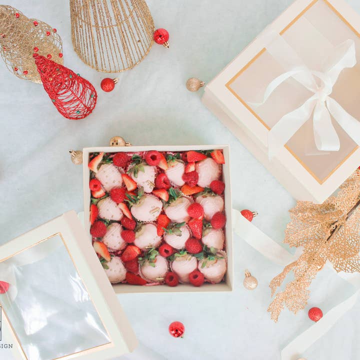 Elegant Design Supply - Wholesale Gift box - Square Gift Box with Clear Lid and Ribbon - Various Colors - For Luxury Flower/ Gift / Chocolate Strawberry Arrangements8