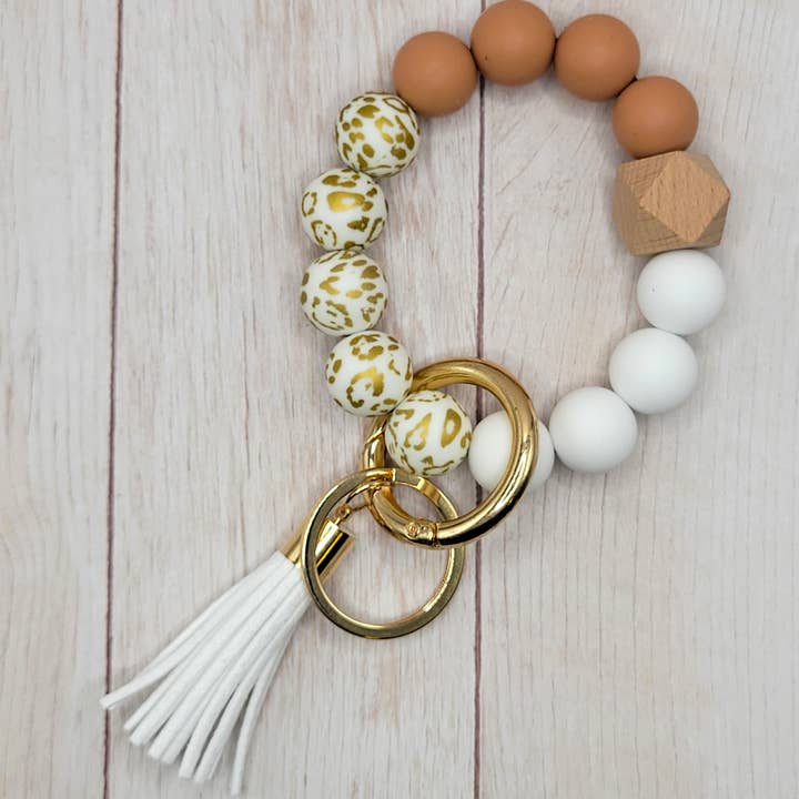 The Wristlet Bar - Wholesale Keychain Bracelet - Gold Leopard /Dusk/White Silicone Wristlet Keychain