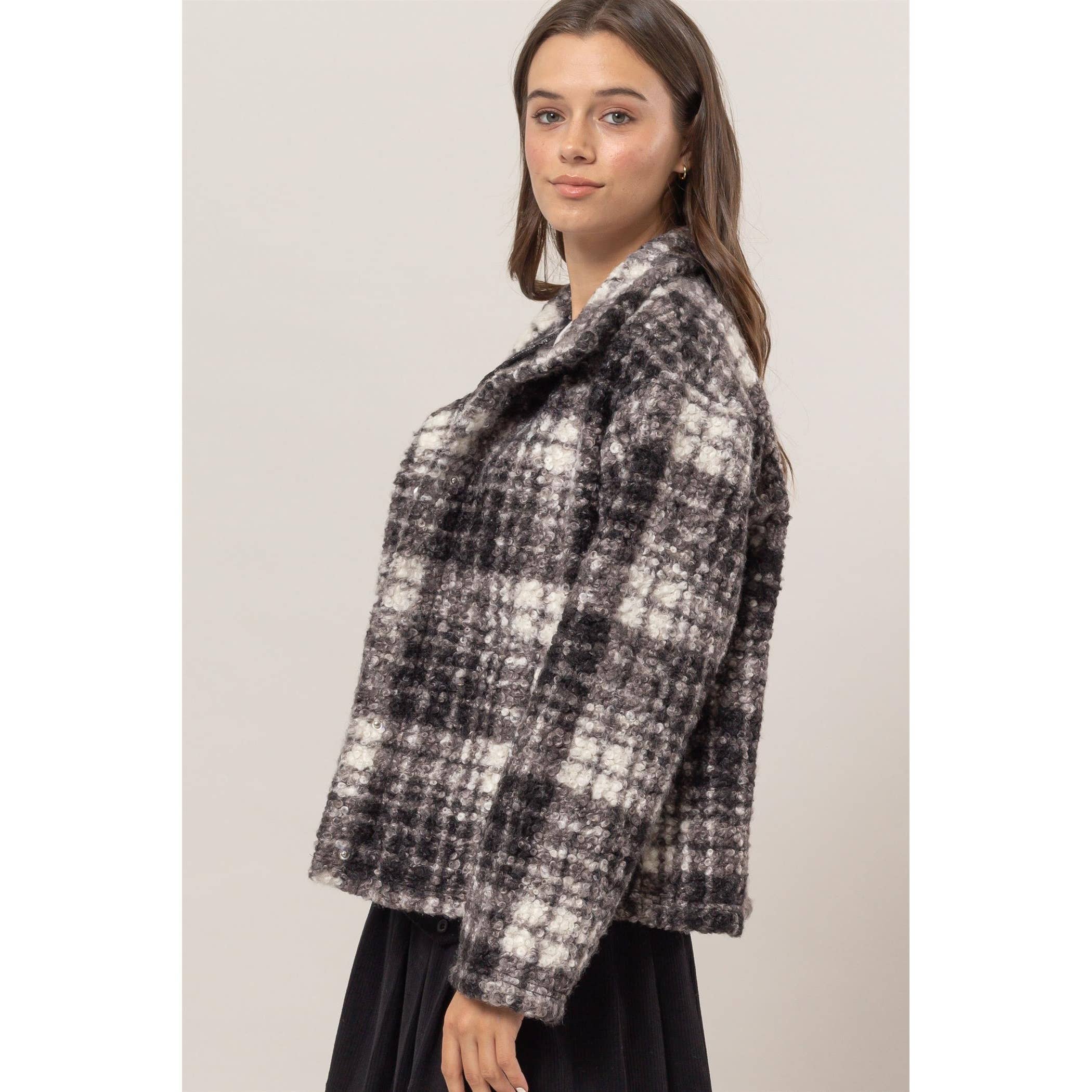 BLACK Plaid Boucle Jacket for wholesale on Faire2