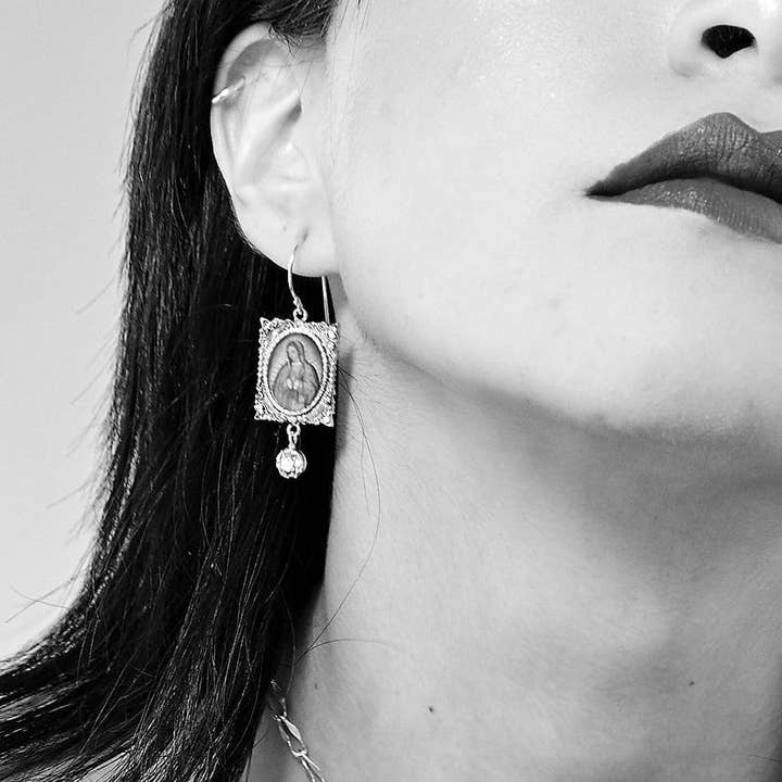 VSA Designs Inc. - Wholesale Dangle Earrings - Retablo Square Framed Guadalupe Earrings5