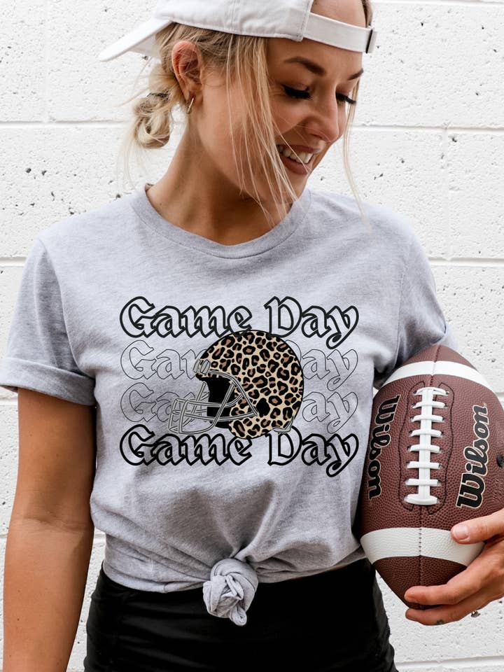 GameDay Leopard Helmet Completed Tee for wholesale by Ohio Roots Print Co