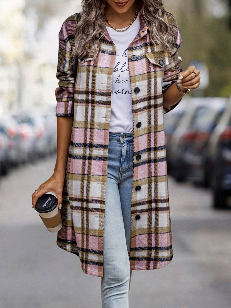 eLook - Wholesale Coat - Women's - SZ1-JK8211 Plaid Button Down Long Coat39