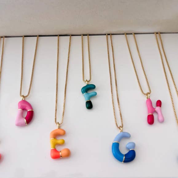 Colorful Initial Necklace, Gold Initial Necklace, Summer Nec for wholesale by Housegoldjewelry