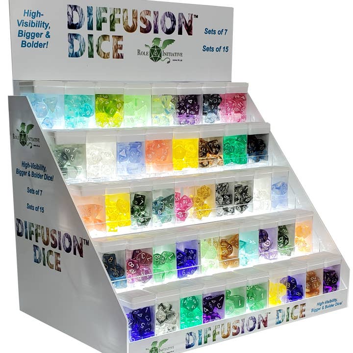 Light-Up Five-Shelf Dice Display - DICE SOLD SEPARATELY  for wholesale by Role 4 Initiative