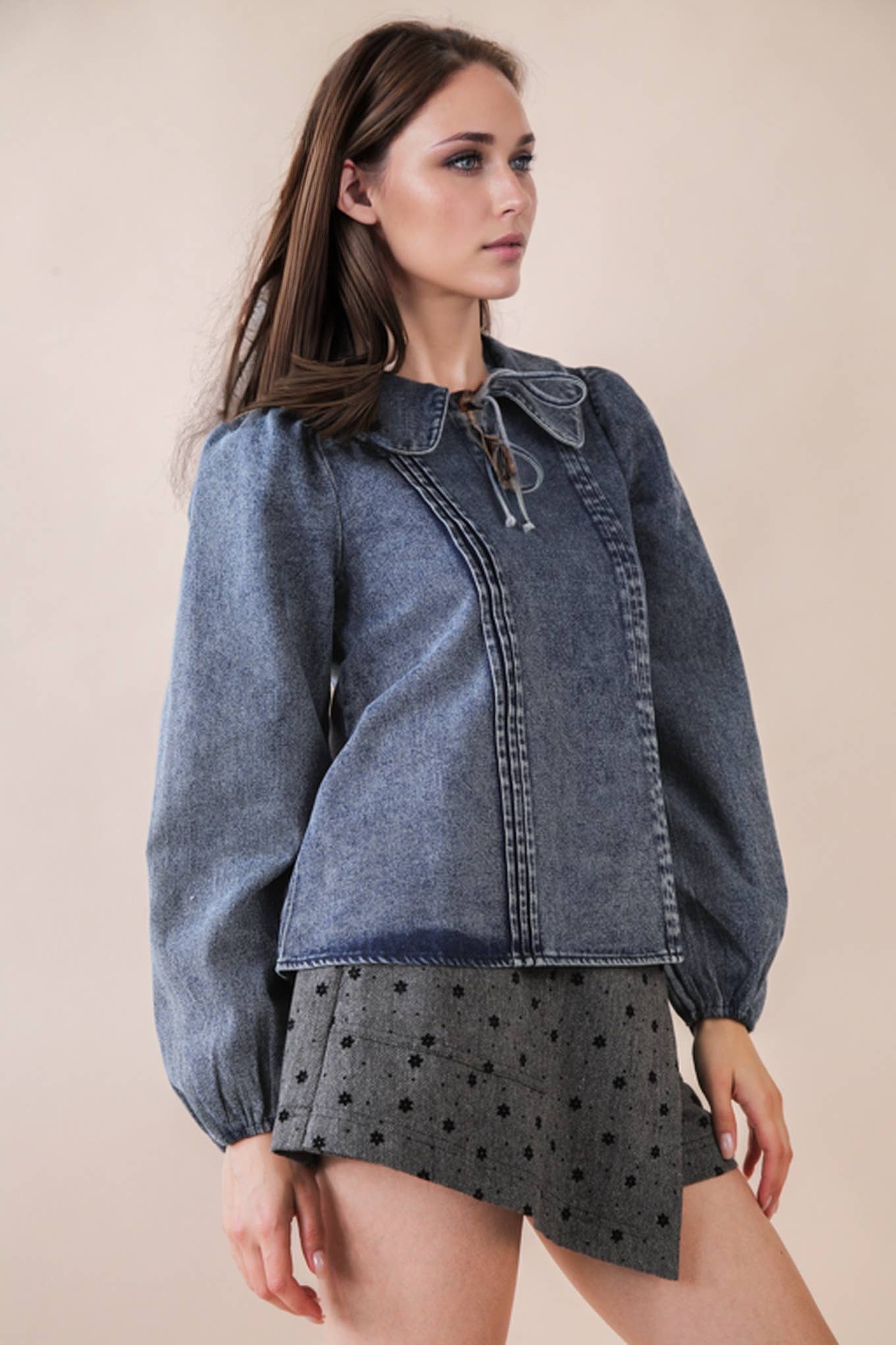 VERY J - Venta al por mayor Blusa - Mujer - Blusa Top de Mezclilla Chambray Lavado Mineral NT122332