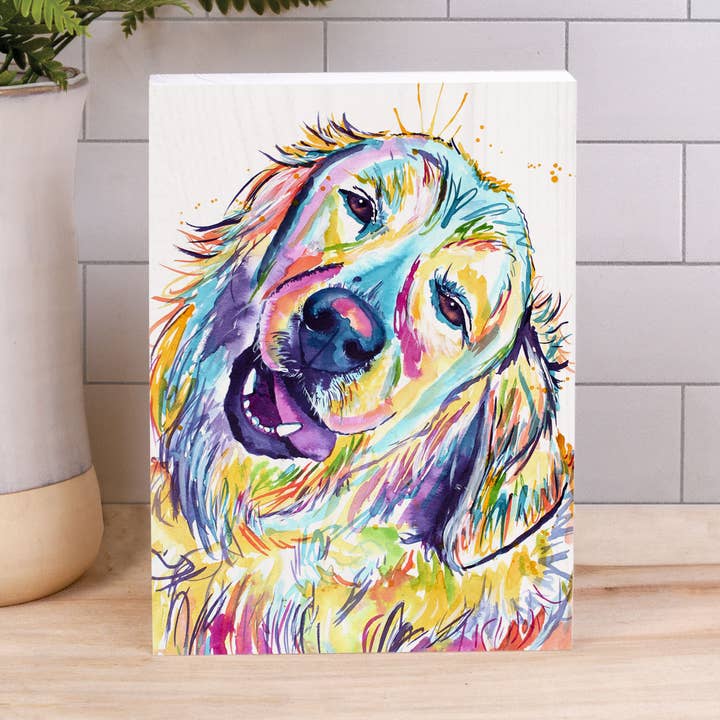 Golden Retriever Wood Block Décor for wholesale by P. Graham Dunn