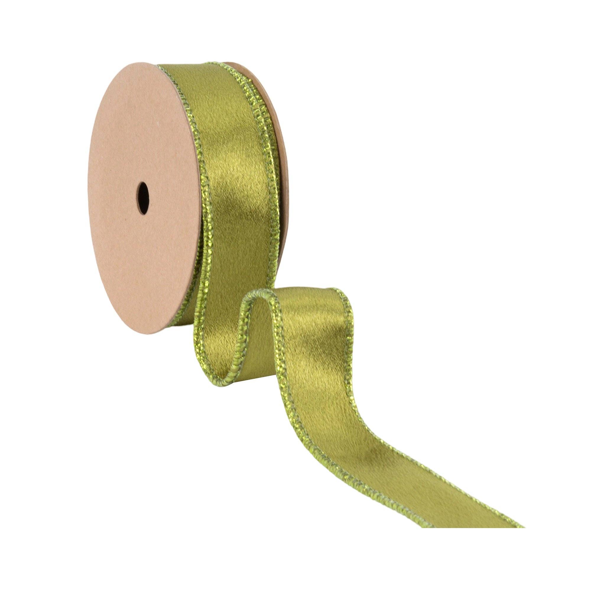 LA Ribbons Wholesale – wholesale Ribbon – Gift wrapping – 1" Wired Shimmer Satin Ribbon | Moss with Moss Backing | 10 Yard Roll2