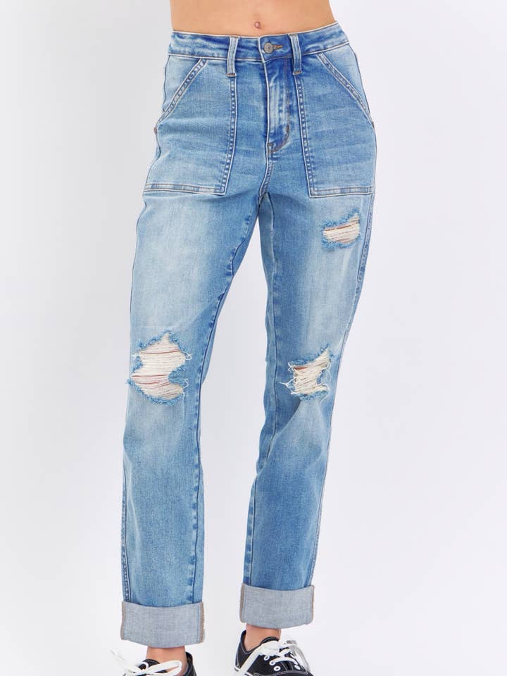 HW Patch Pocket & Destroy BF for wholesale by Judy Blue Jeans