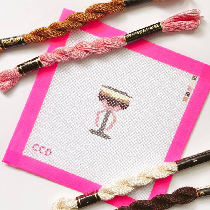 Cotswold Co Designs - Wholesale Embroidery/Cross Stitch Supplies - Hand Painted Espresso Martini 2” Needepoint Canvas 18 Mesh Coquette Needlepoint Canvas Cocktail Hand Painted5